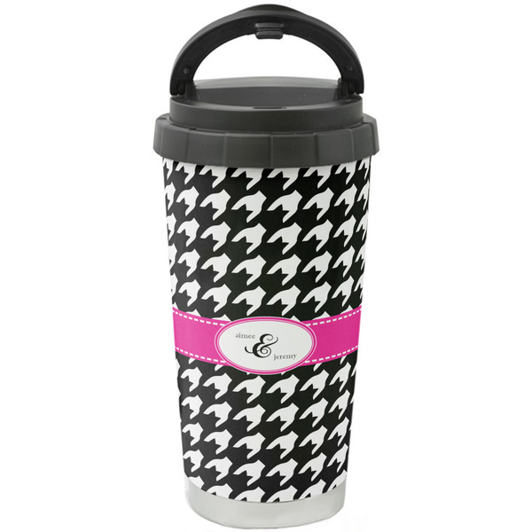 Custom Houndstooth w/Pink Accent Stainless Steel Coffee Tumbler (Personalized)