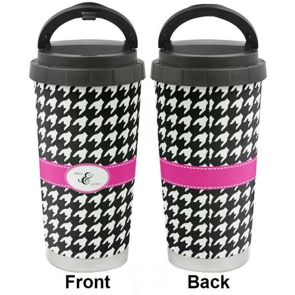 Houndstooth w/Pink Accent Stainless Steel Travel Cup - Apvl