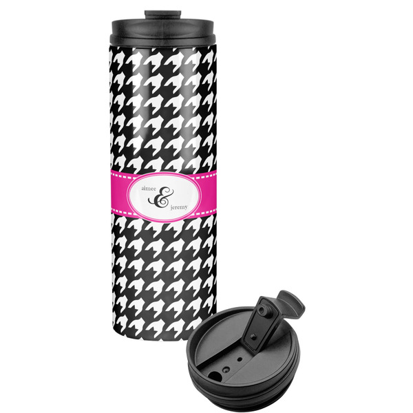 Custom Houndstooth w/Pink Accent Stainless Steel Skinny Tumbler (Personalized)