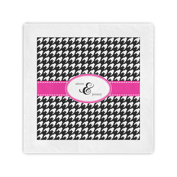 Custom Houndstooth w/Pink Accent Standard Cocktail Napkins (Personalized)