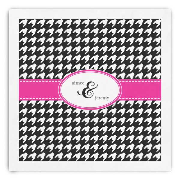 Custom Houndstooth w/Pink Accent Paper Dinner Napkins (Personalized)