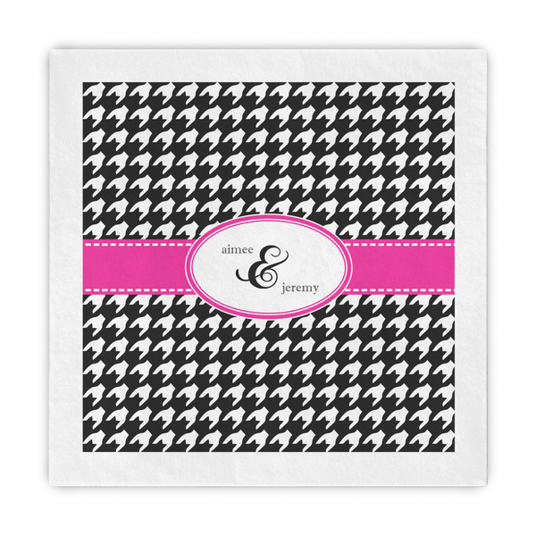 Custom Houndstooth w/Pink Accent Decorative Paper Napkins (Personalized)