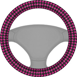 Houndstooth w/Pink Accent Steering Wheel Cover (Personalized)