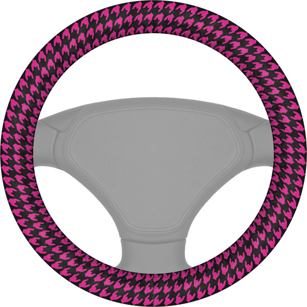 Custom Houndstooth w/Pink Accent Steering Wheel Cover