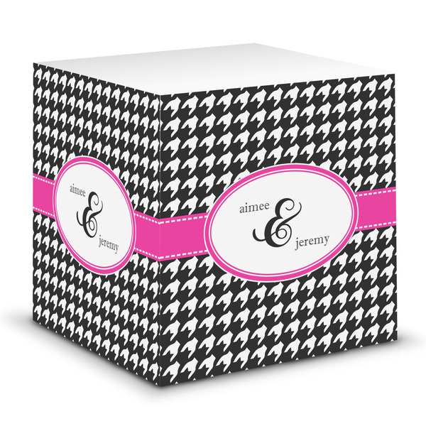 Custom Houndstooth w/Pink Accent Sticky Note Cube (Personalized)