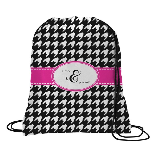Custom Houndstooth w/Pink Accent Drawstring Backpack (Personalized)
