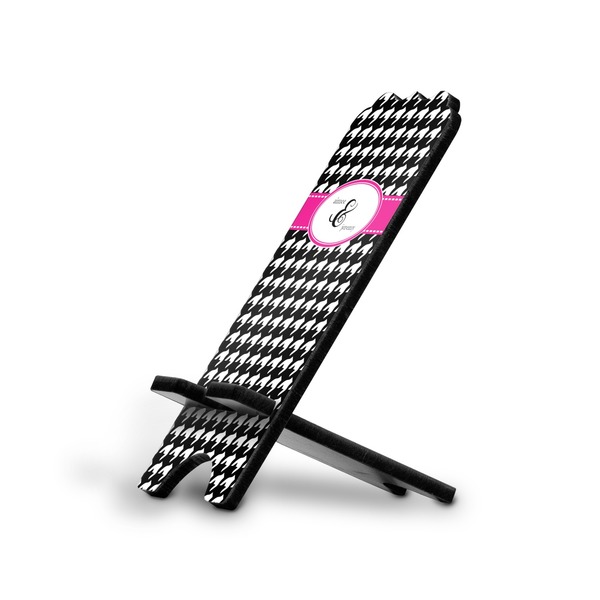Custom Houndstooth w/Pink Accent Stylized Cell Phone Stand - Small w/ Couple's Names