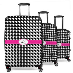 Houndstooth w/Pink Accent 3 Piece Luggage Set - 20" Carry On, 24" Medium Checked, 28" Large Checked (Personalized)