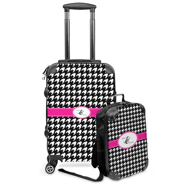 Custom Houndstooth w/Pink Accent Kids 2-Piece Luggage Set - Suitcase & Backpack (Personalized)