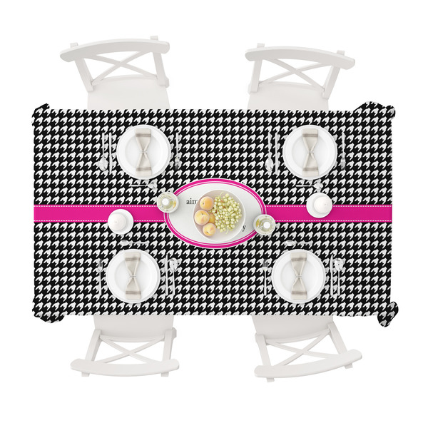Houndstooth w/Pink Accent Tablecloths (58"x102") - TOP VIEW