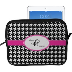 Houndstooth w/Pink Accent Tablet Case / Sleeve - Large (Personalized)