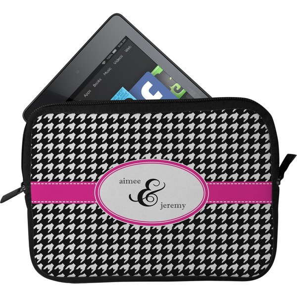 Custom Houndstooth w/Pink Accent Tablet Case / Sleeve - Small (Personalized)