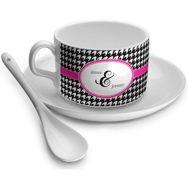 Custom Houndstooth w/Pink Accent Tea Cup (Personalized)