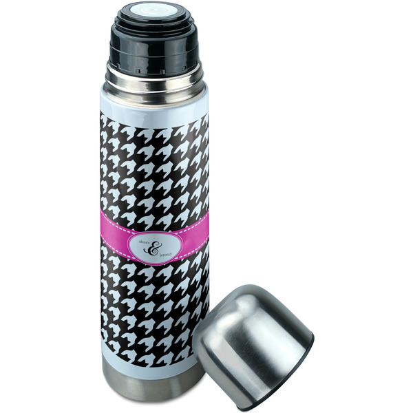 Houndstooth w/Pink Accent Thermos - Lid Off
