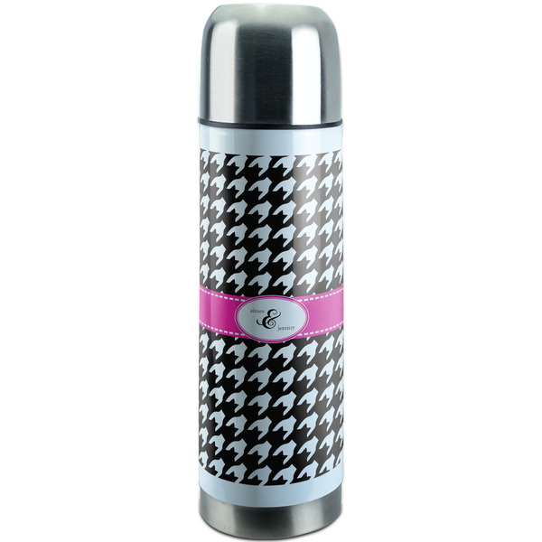 Custom Houndstooth w/Pink Accent Stainless Steel Thermos (Personalized)