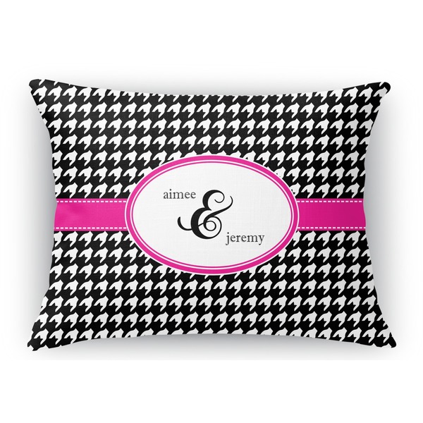 Custom Houndstooth w/Pink Accent Rectangular Throw Pillow Case - 12"x18" (Personalized)