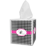 Houndstooth w/Pink Accent Tissue Box Cover (Personalized)