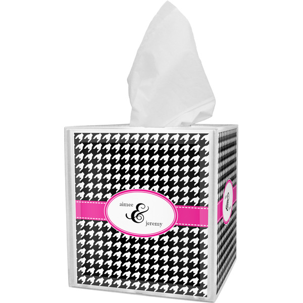 Custom Houndstooth w/Pink Accent Tissue Box Cover (Personalized)