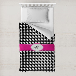 Houndstooth w/Pink Accent Toddler Duvet Cover w/ Couple's Names