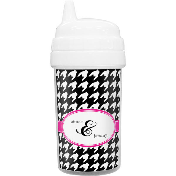Custom Houndstooth w/Pink Accent Sippy Cup (Personalized)