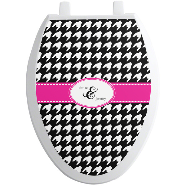 Custom Houndstooth w/Pink Accent Toilet Seat Decal - Elongated (Personalized)