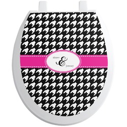 Houndstooth w/Pink Accent Toilet Seat Decal - Round (Personalized)