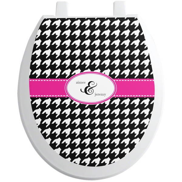 Custom Houndstooth w/Pink Accent Toilet Seat Decal - Round (Personalized)