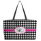 Houndstooth w/Pink Accent Beach Totes Bag - w/ Black Handles (Personalized)