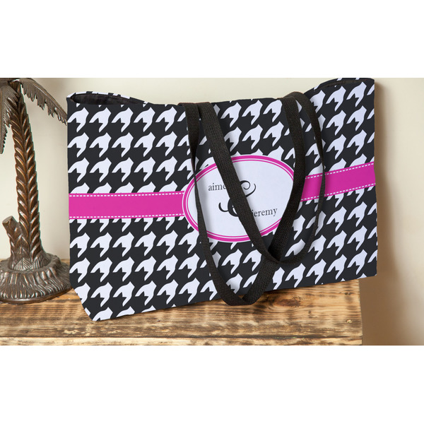 Houndstooth w/Pink Accent Tote w/Black Handles - Lifestyle View