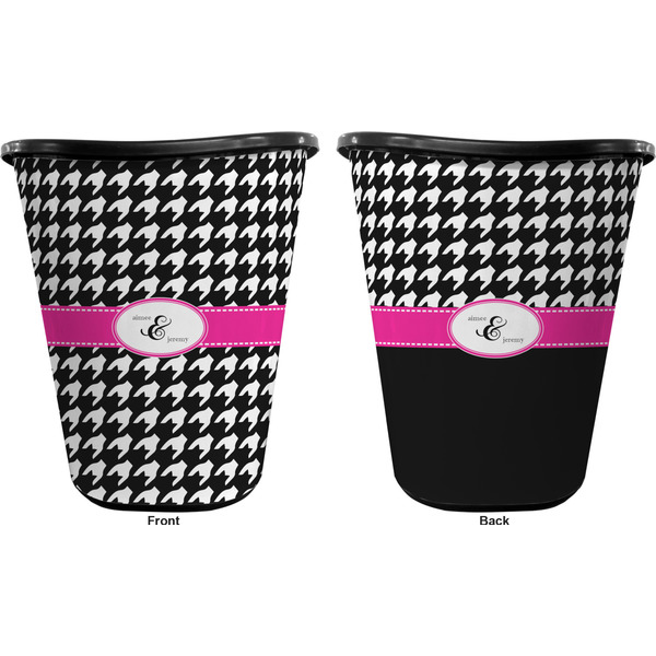 Houndstooth w/Pink Accent Trash Can Black - Front and Back - Apvl