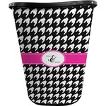 Houndstooth w/Pink Accent Waste Basket - Single Sided (Black) (Personalized)