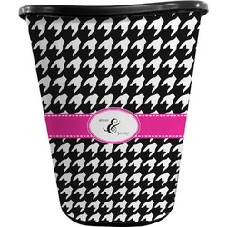 Houndstooth w/Pink Accent Waste Basket - Double Sided (Black) (Personalized)