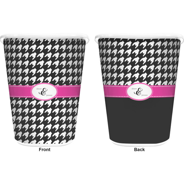 Houndstooth w/Pink Accent Trash Can White - Front and Back - Apvl