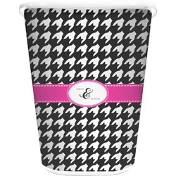 Houndstooth w/Pink Accent Waste Basket - Single Sided (White) (Personalized)