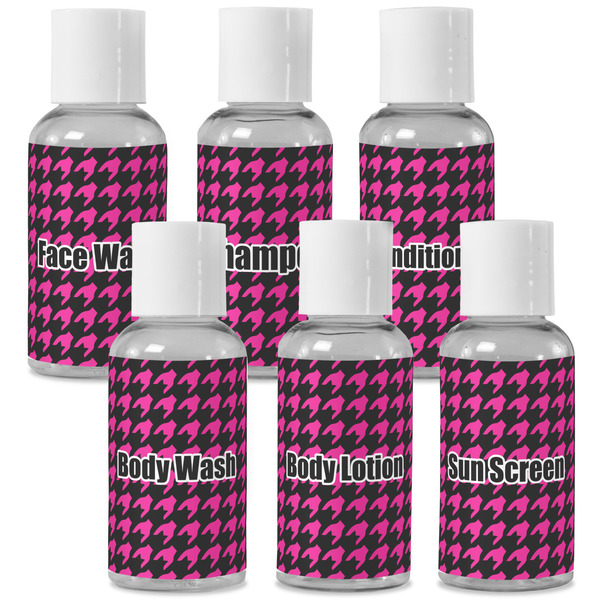 Custom Houndstooth w/Pink Accent Travel Bottles (Personalized)
