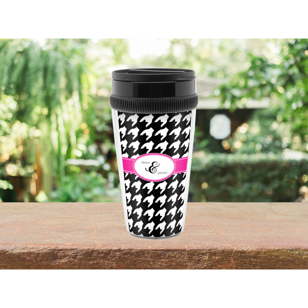 Houndstooth w/Pink Accent Travel Mug Lifestyle (Personalized)