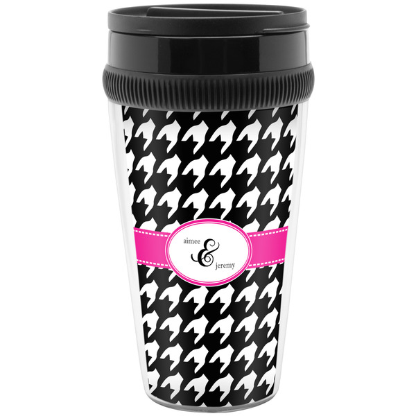 Custom Houndstooth w/Pink Accent Acrylic Travel Mug without Handle (Personalized)