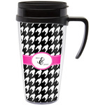Houndstooth w/Pink Accent Acrylic Travel Mug with Handle (Personalized)
