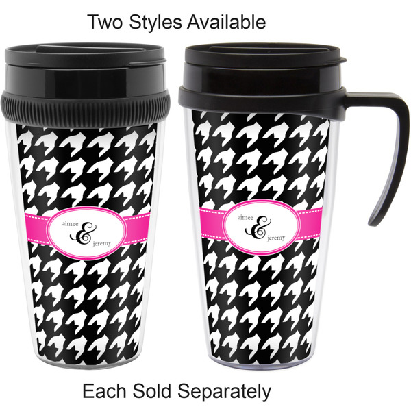 Houndstooth w/Pink Accent Travel Mugs - with & without Handle