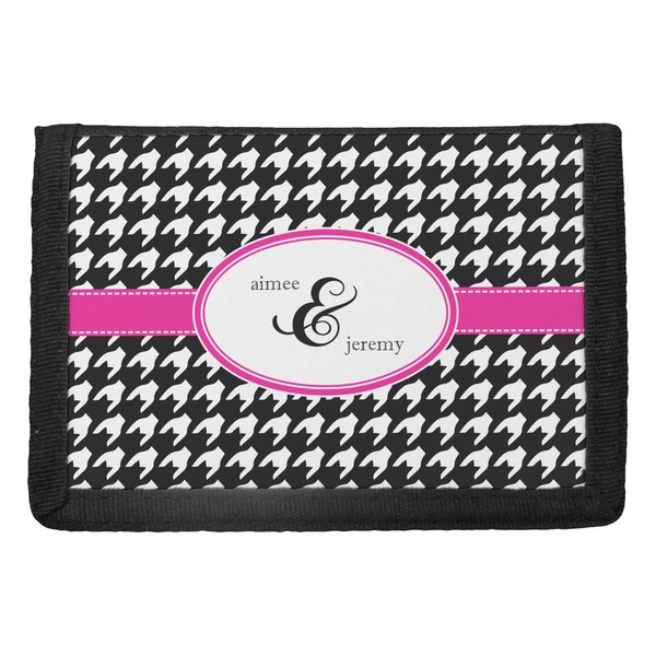 Custom Houndstooth w/Pink Accent Trifold Wallet (Personalized)