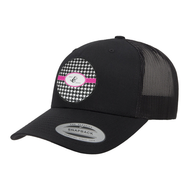 Custom Houndstooth w/Pink Accent Trucker Hat - Black (Personalized)