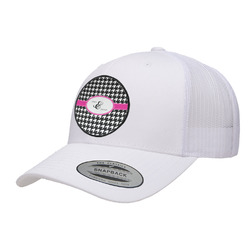 Houndstooth w/Pink Accent Trucker Hat - White (Personalized)