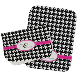 Houndstooth w/Pink Accent Burp Cloths - Fleece - Set of 2 w/ Couple's Names