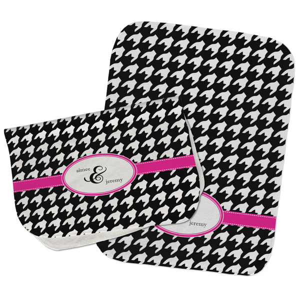 Houndstooth w/Pink Accent Two Rectangle Burp Cloths - Open & Folded