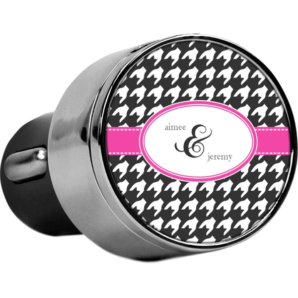 Custom Houndstooth w/Pink Accent USB Car Charger (Personalized)