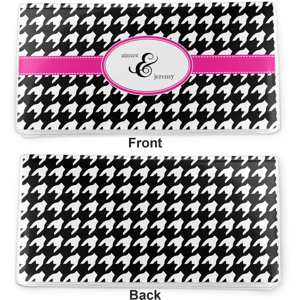 Houndstooth w/Pink Accent Vinyl Check Book Cover - Front and Back