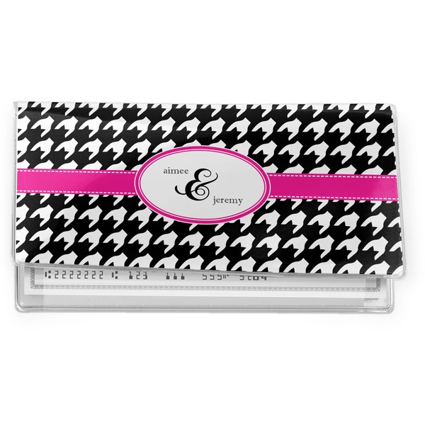 Custom Houndstooth w/Pink Accent Vinyl Checkbook Cover (Personalized)