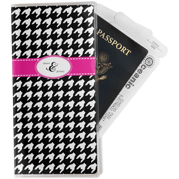 Custom Houndstooth w/Pink Accent Travel Document Holder