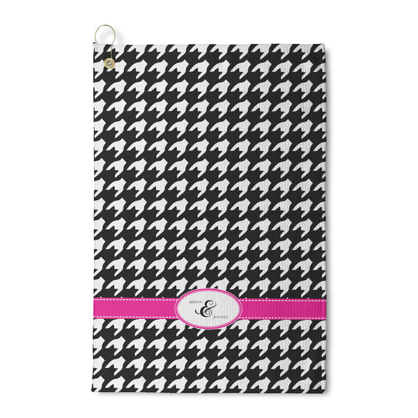 Custom Houndstooth w/Pink Accent Waffle Weave Golf Towel (Personalized)