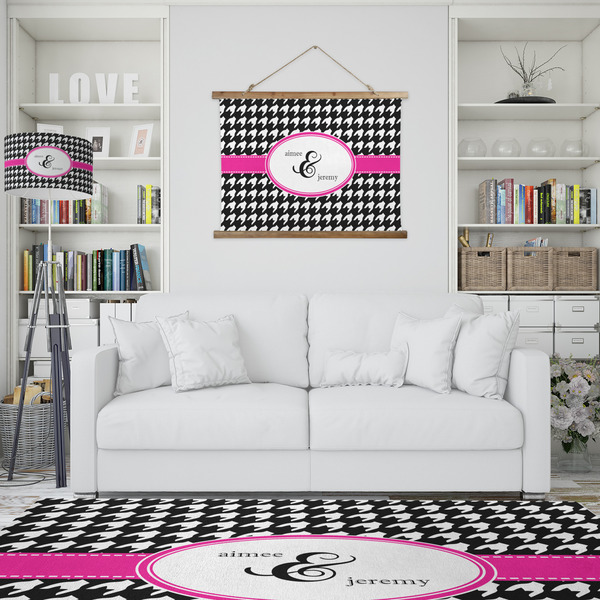 Houndstooth w/Pink Accent Wall Hanging Tapestry - IN CONTEXT